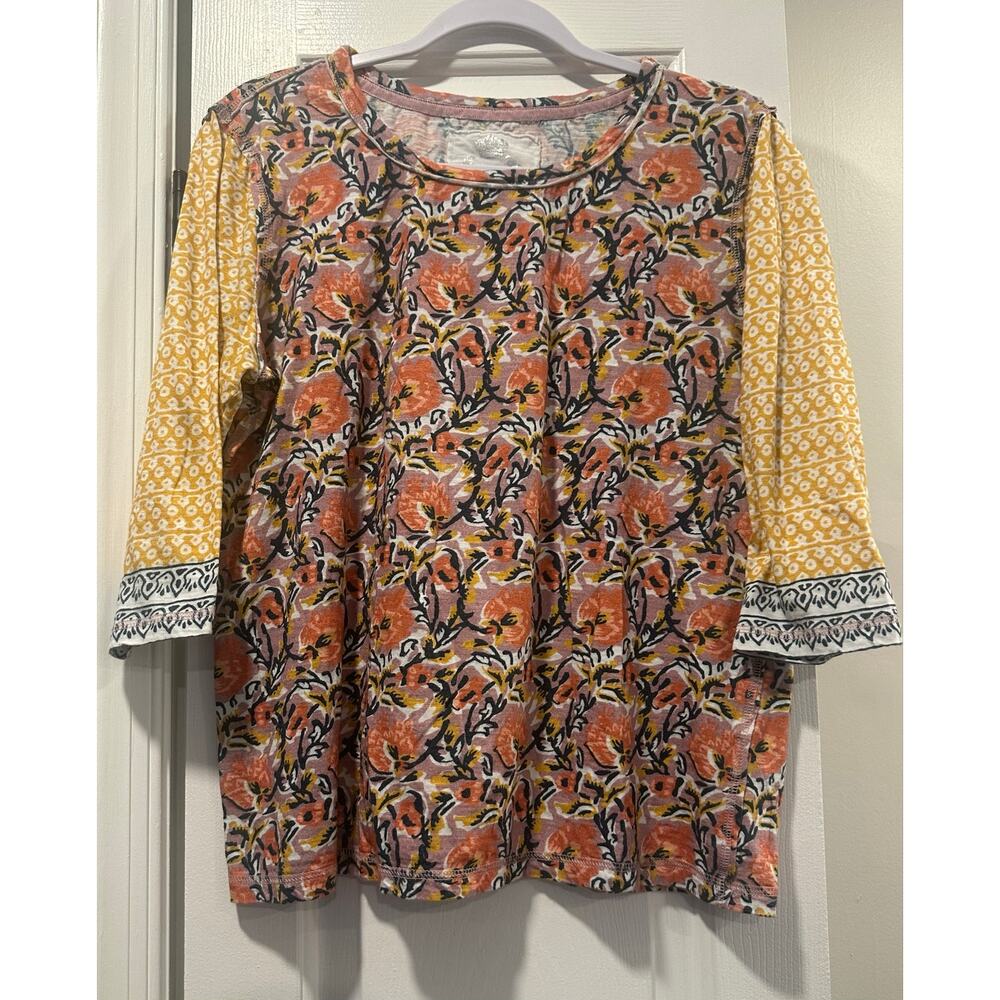CINO Floral Mixed Print Cotton Top Women’s Large 3/4 Sleeve Boho Wearable Art - Picture 2 of 12
